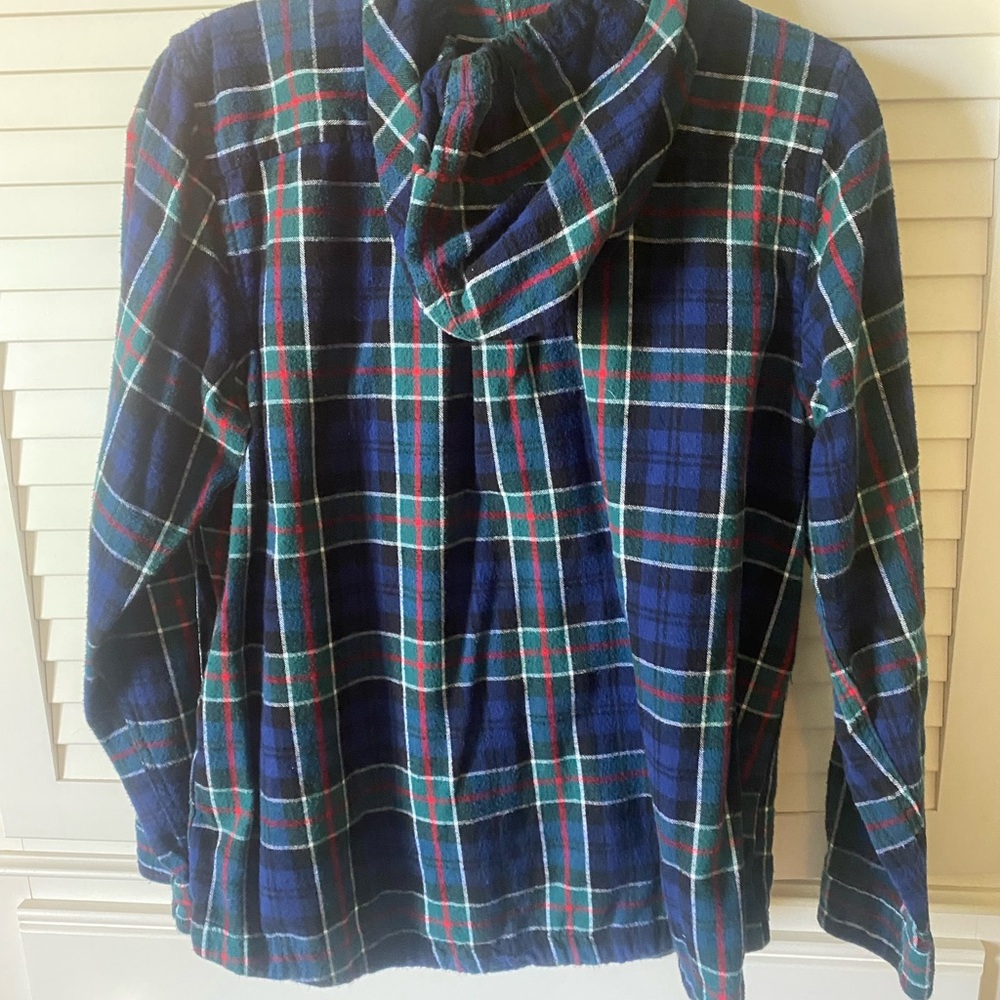 L.L. Bean Blue Green Plaid Women’s Hooded Shirt/Jacket - Picture 5 of 10